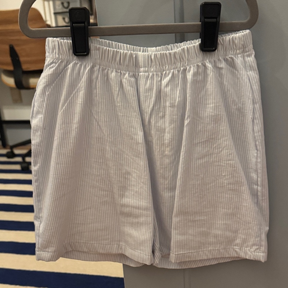 Boys Light Blue Pinstripe Elastic-Waist Shorts